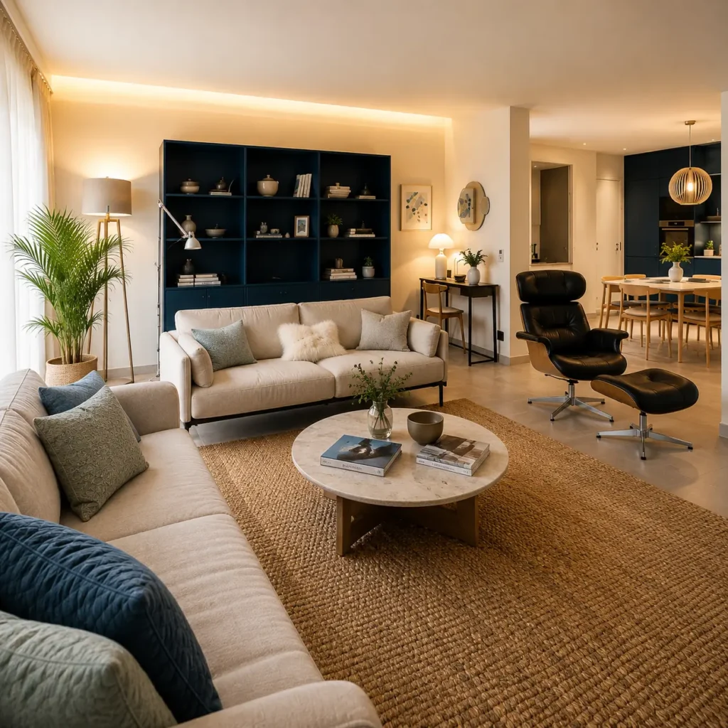 Pièce de vie d’un appartement destiné à la location courte durée