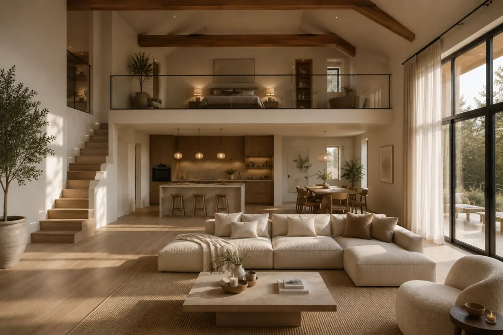 Escalier et double niveau d’un duplex aménagé pour la location