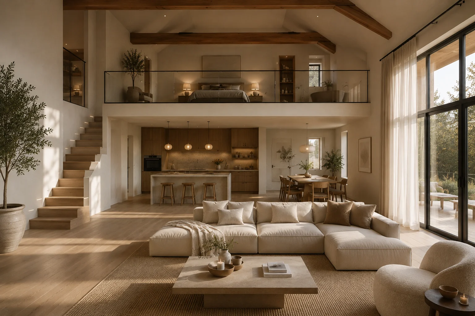 Escalier et double niveau d’un duplex aménagé pour la location