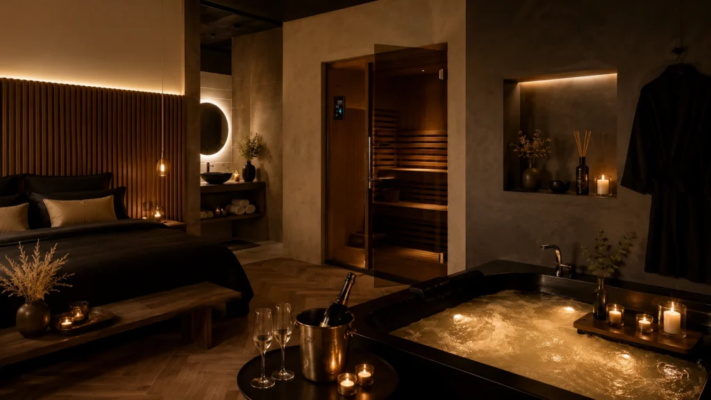 Espace spa et jacuzzi d’un logement singulier